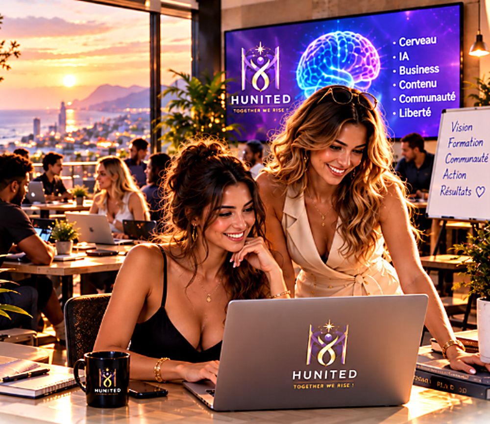 Deux membres souriantes devant un ordinateur HUNITED